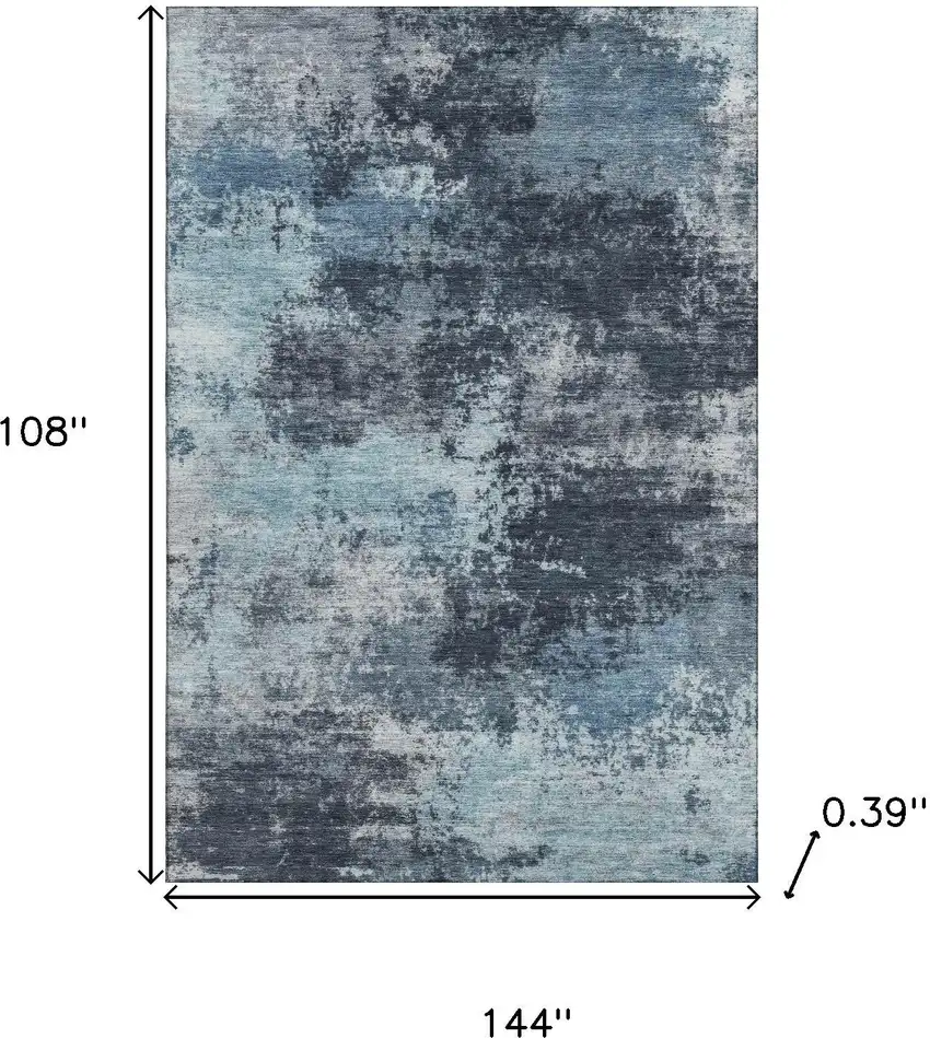 Blue And Ivory Abstract Washable Area Rug With UV Protection Photo 9
