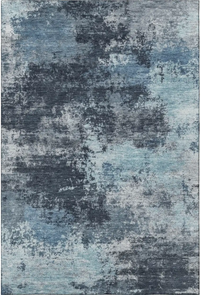 Blue And Ivory Abstract Washable Area Rug With UV Protection Photo 4