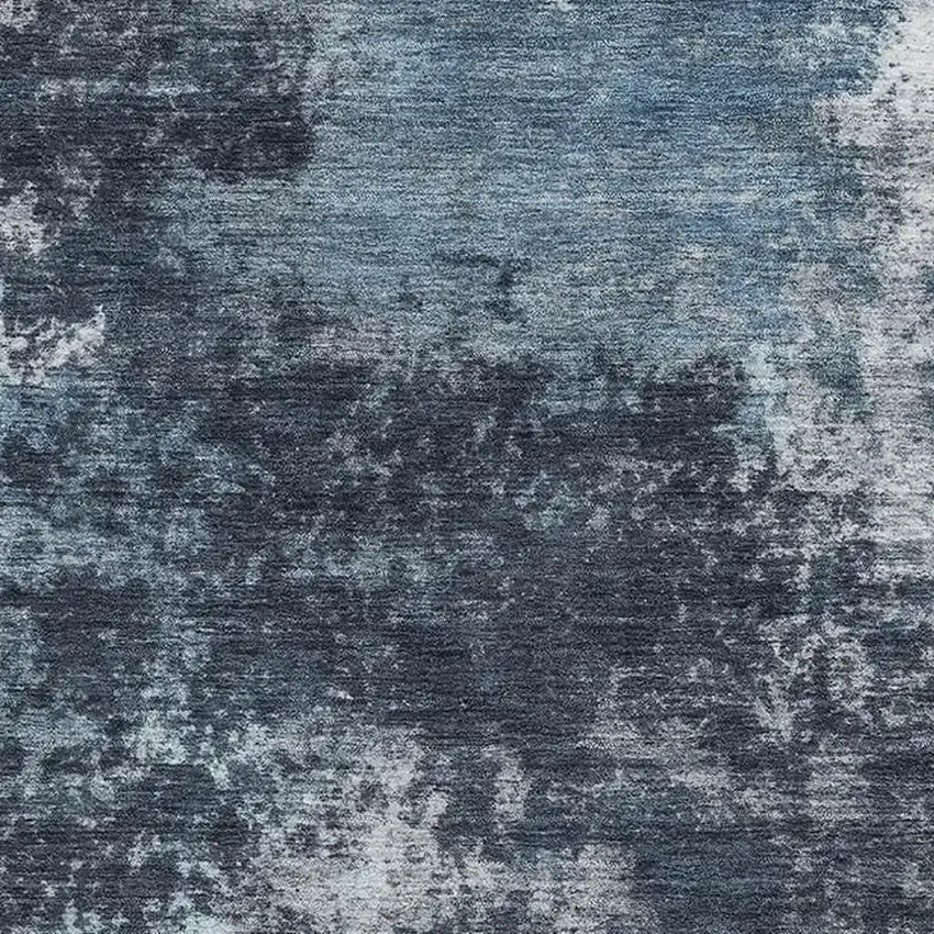 Blue And Ivory Abstract Washable Area Rug With UV Protection Photo 3