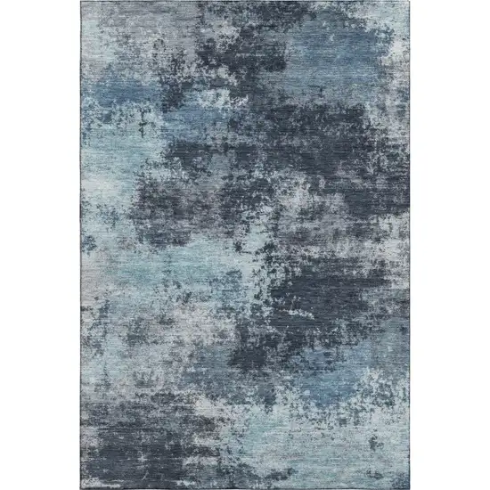 Blue And Ivory Abstract Washable Area Rug With UV Protection Photo 1