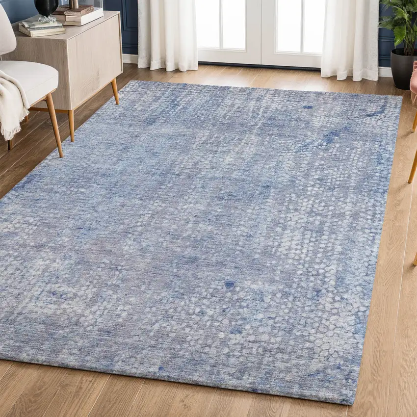 Blue And Ivory Abstract Washable Area Rug With UV Protection Photo 6