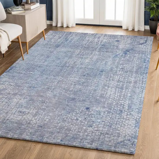 Blue And Ivory Abstract Washable Area Rug With UV Protection Photo 6