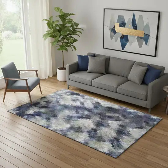 Blue And Ivory Abstract Washable Area Rug With UV Protection Photo 2