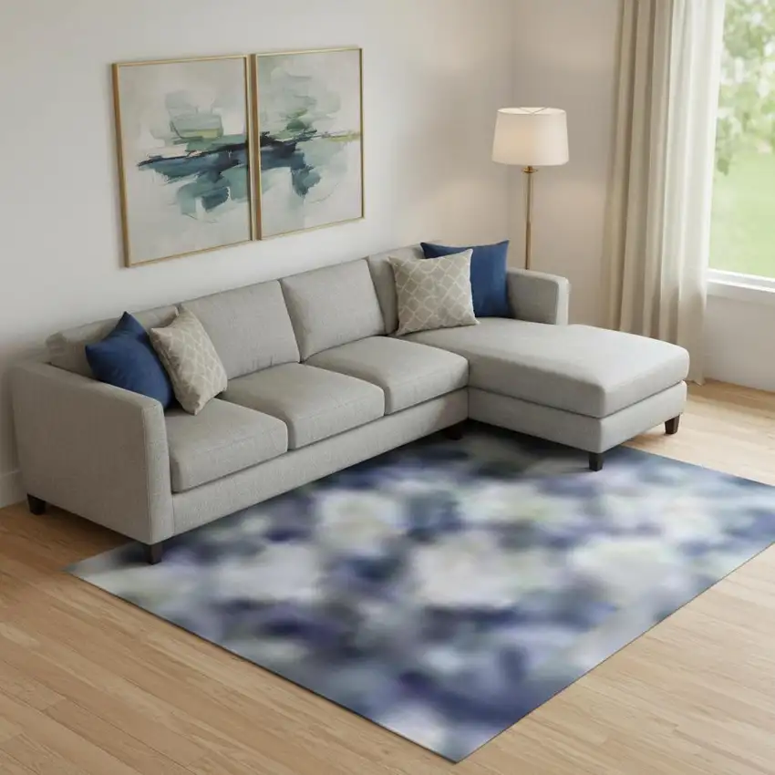 Blue And Ivory Abstract Washable Area Rug With UV Protection Photo 2