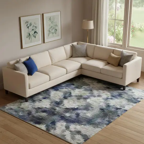 Blue And Ivory Abstract Washable Area Rug With UV Protection Photo 2