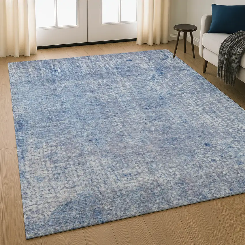 Blue And Ivory Abstract Washable Area Rug With UV Protection Photo 5