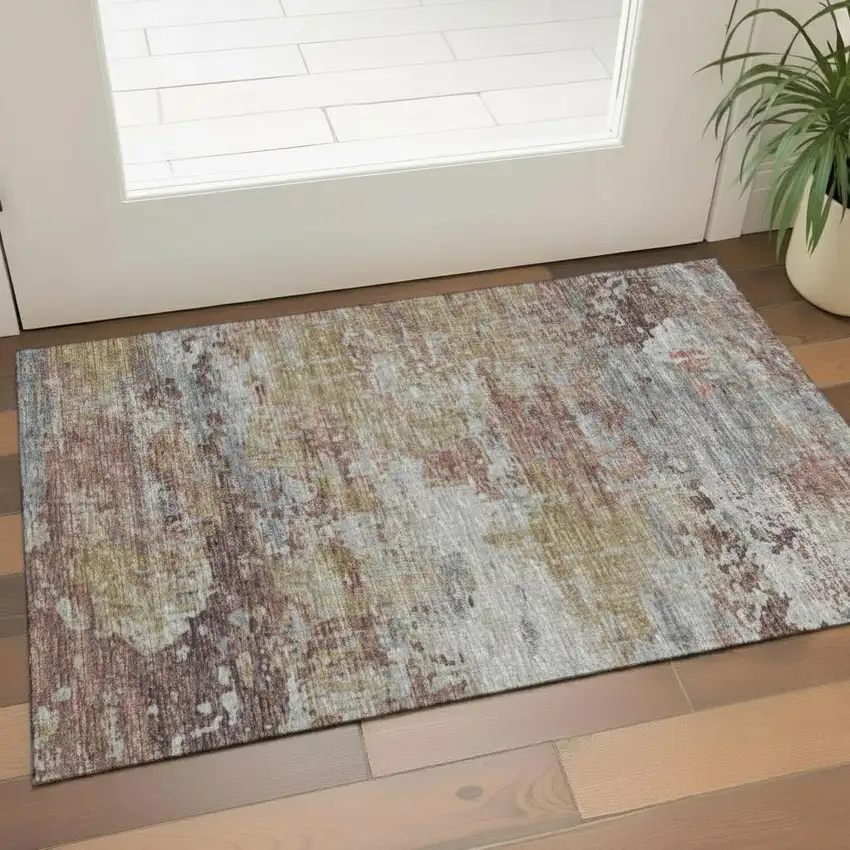 Blue And Ivory Abstract Washable Area Rug With UV Protection Photo 2