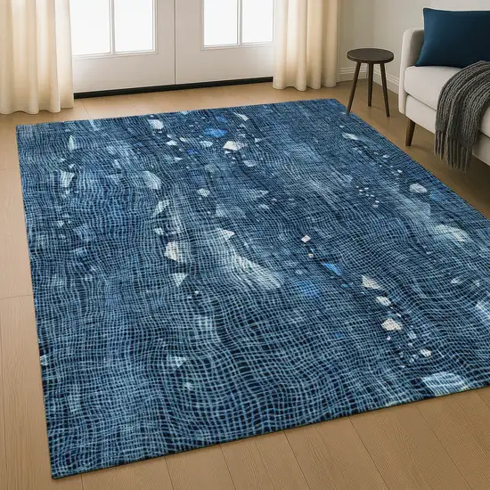 Blue And Ivory Abstract Washable Area Rug With UV Protection Photo 5