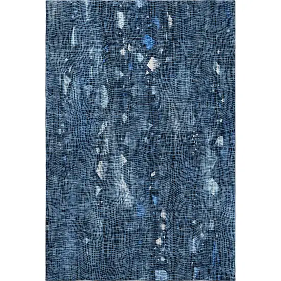 Blue And Ivory Abstract Washable Area Rug With UV Protection Photo 7