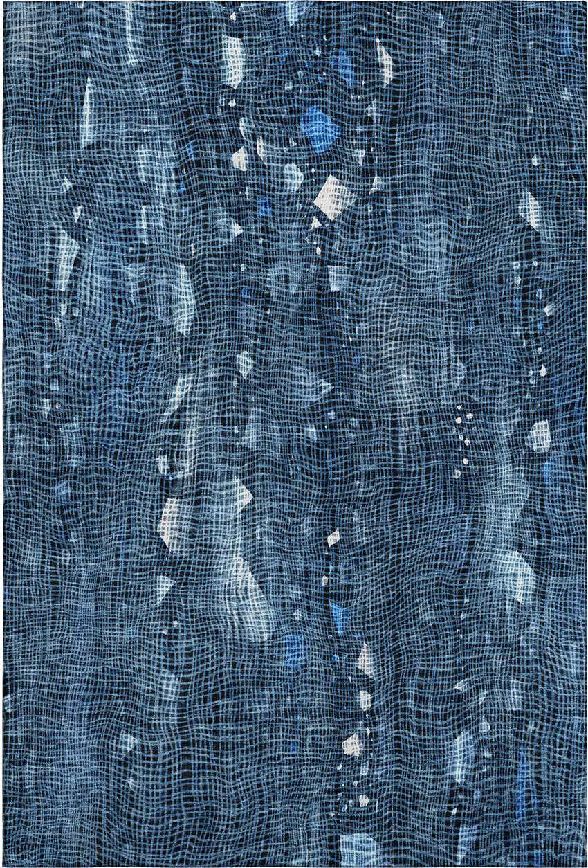 Blue And Ivory Abstract Washable Area Rug With UV Protection Photo 7