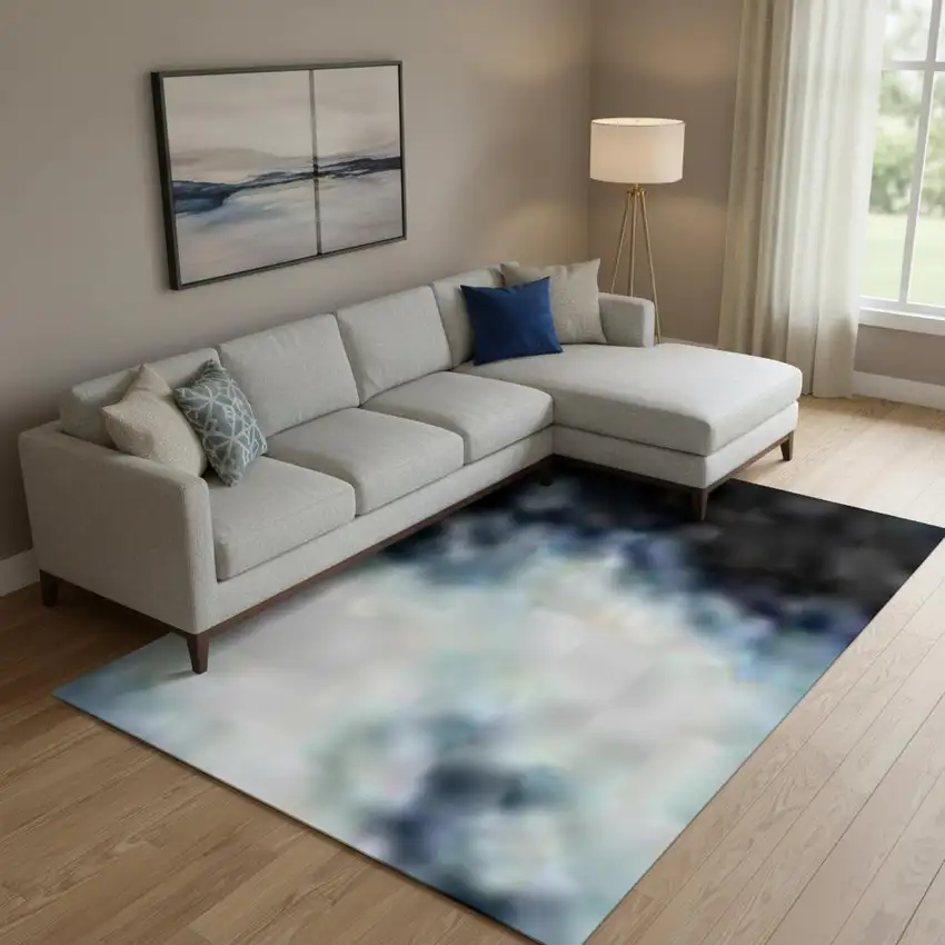 Blue And Ivory Abstract Washable Area Rug With UV Protection Photo 2