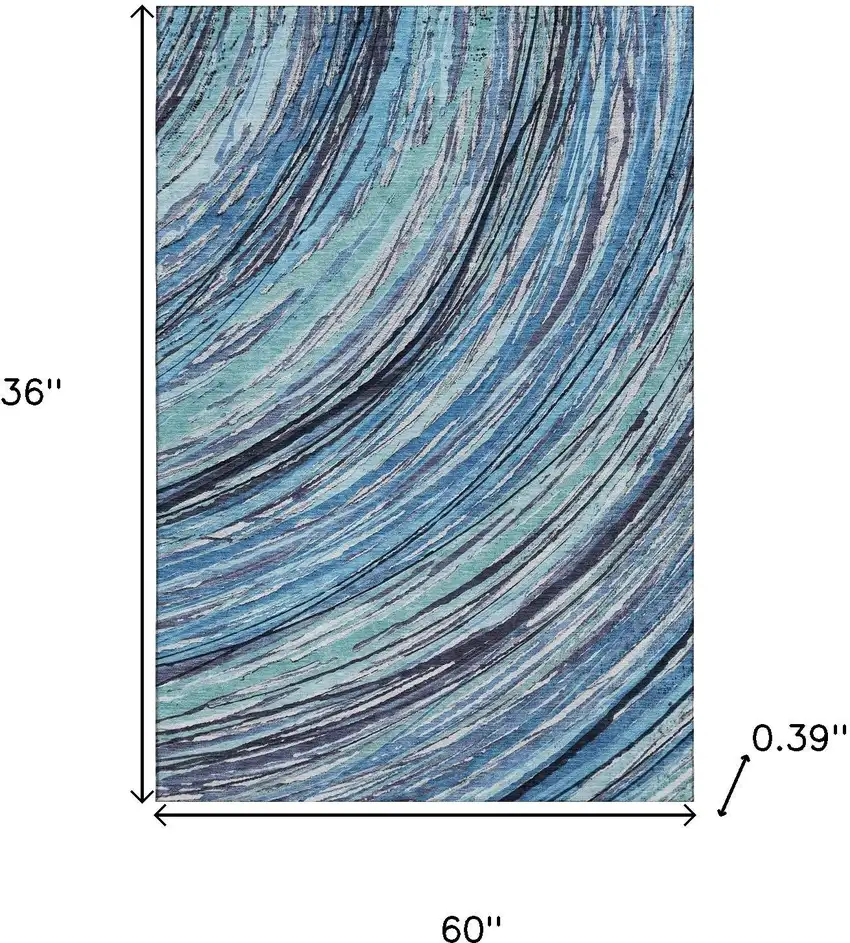 Blue And Ivory Abstract Washable Area Rug With UV Protection Photo 9