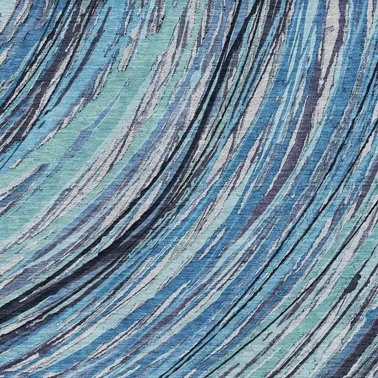 Blue And Ivory Abstract Washable Area Rug With UV Protection Photo 3