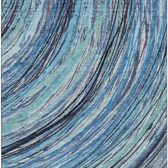 Blue And Ivory Abstract Washable Area Rug With UV Protection Photo 3