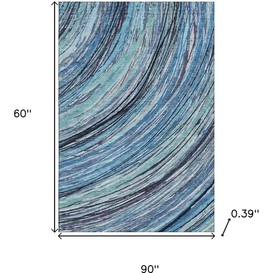 Blue And Ivory Abstract Washable Area Rug With UV Protection Photo 9