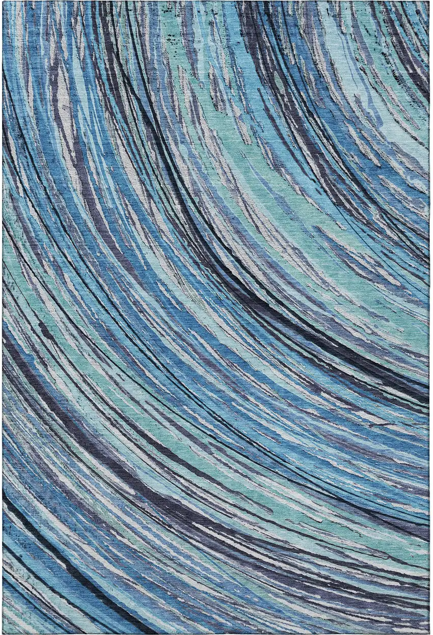 Blue And Ivory Abstract Washable Area Rug With UV Protection Photo 4