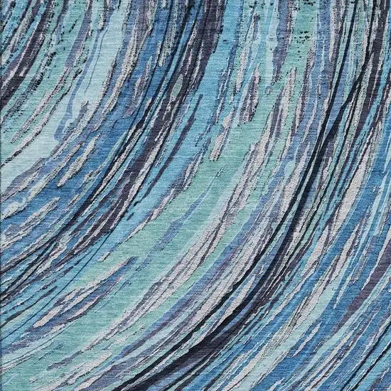 Blue And Ivory Abstract Washable Area Rug With UV Protection Photo 3