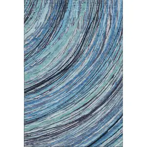 Photo of Blue And Ivory Abstract Washable Area Rug With UV Protection