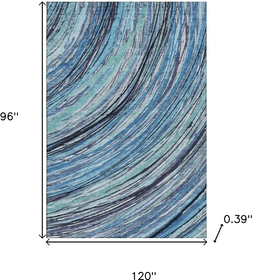 Blue And Ivory Abstract Washable Area Rug With UV Protection Photo 9