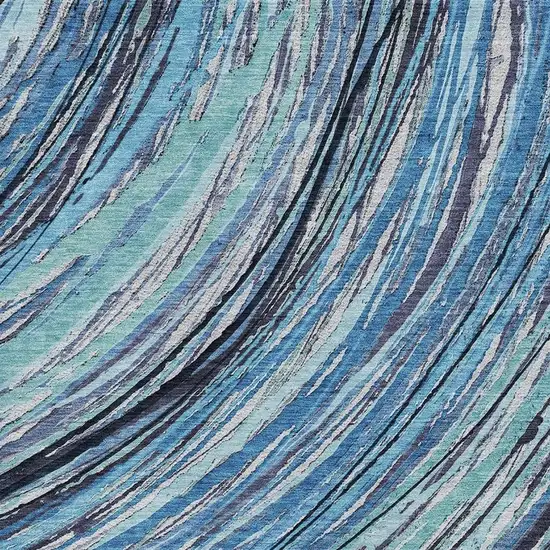 Blue And Ivory Abstract Washable Area Rug With UV Protection Photo 3