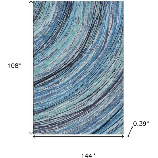 Blue And Ivory Abstract Washable Area Rug With UV Protection Photo 9