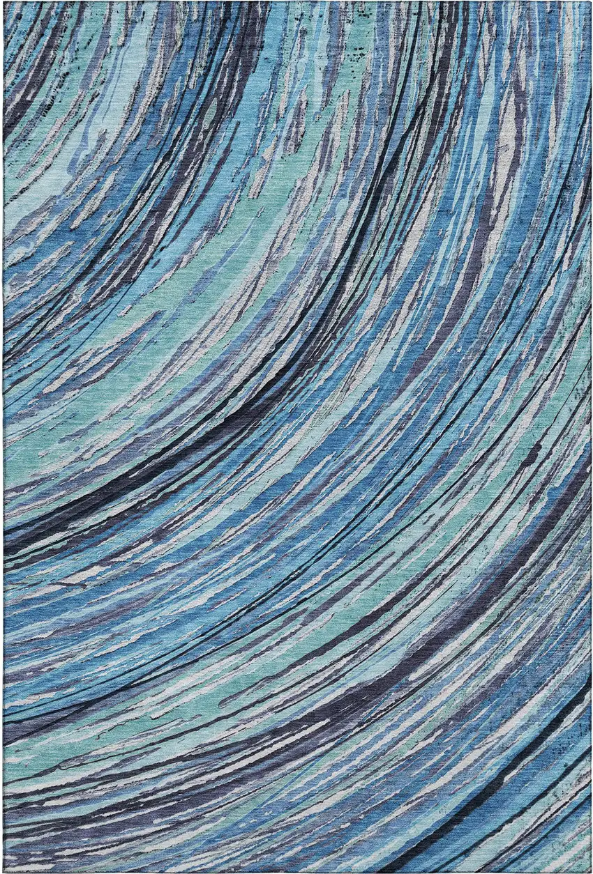 Blue And Ivory Abstract Washable Area Rug With UV Protection Photo 1