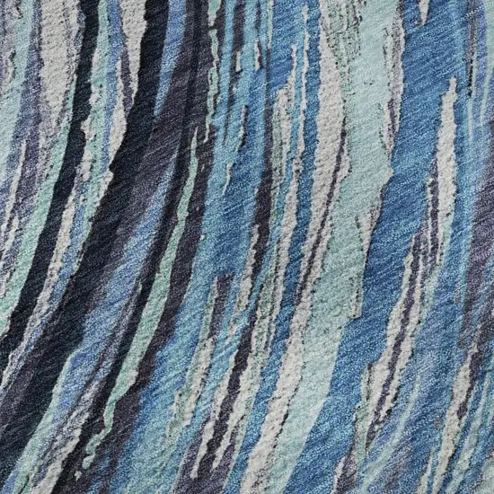 Blue And Ivory Abstract Washable Area Rug With UV Protection Photo 8