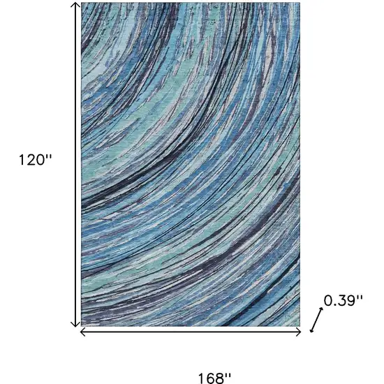 Blue And Ivory Abstract Washable Area Rug With UV Protection Photo 9