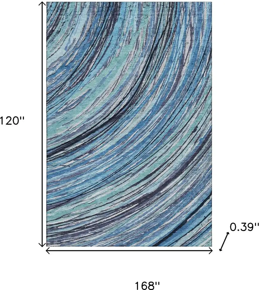 Blue And Ivory Abstract Washable Area Rug With UV Protection Photo 9