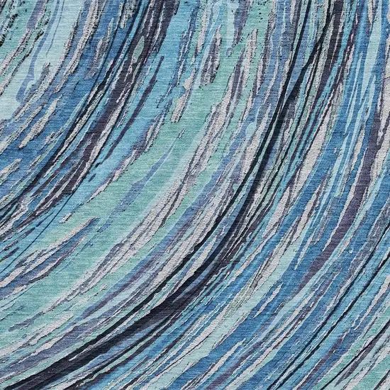 Blue And Ivory Abstract Washable Area Rug With UV Protection Photo 3