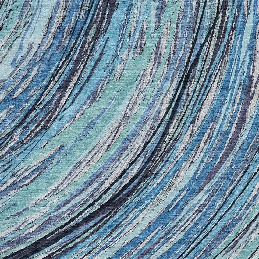 Blue And Ivory Abstract Washable Area Rug With UV Protection Photo 3