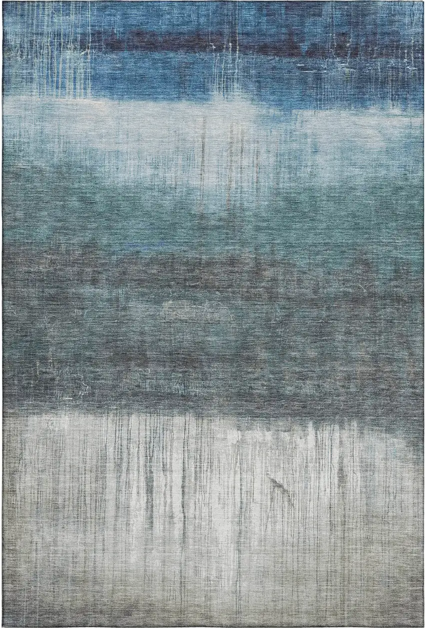 Blue And Ivory Abstract Washable Area Rug With UV Protection Photo 3