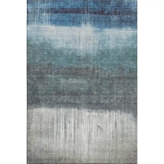 Blue And Ivory Abstract Washable Area Rug With UV Protection Photo 3