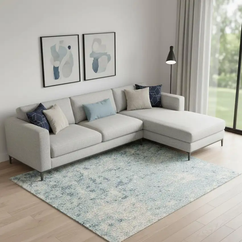 Blue And Ivory Abstract Washable Area Rug Photo 1