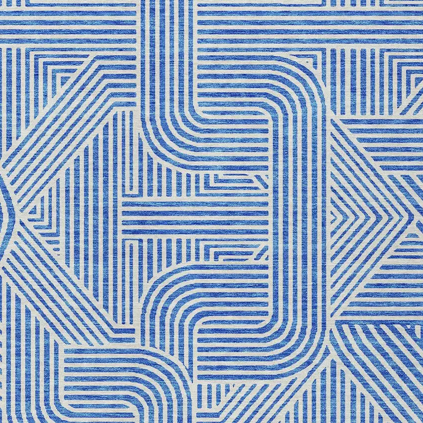 Blue And Ivory Abstract Washable Indoor Outdoor Area Rug Photo 5