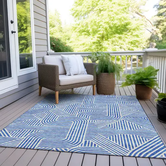 Blue And Ivory Abstract Washable Indoor Outdoor Area Rug Photo 7