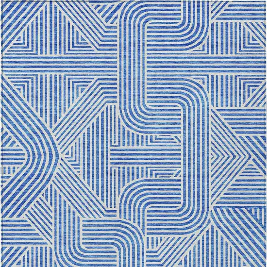 Blue And Ivory Abstract Washable Indoor Outdoor Area Rug Photo 6