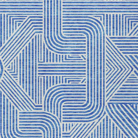 Blue And Ivory Abstract Washable Indoor Outdoor Area Rug Photo 5