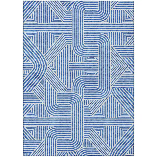 Blue And Ivory Abstract Washable Indoor Outdoor Area Rug Photo 2