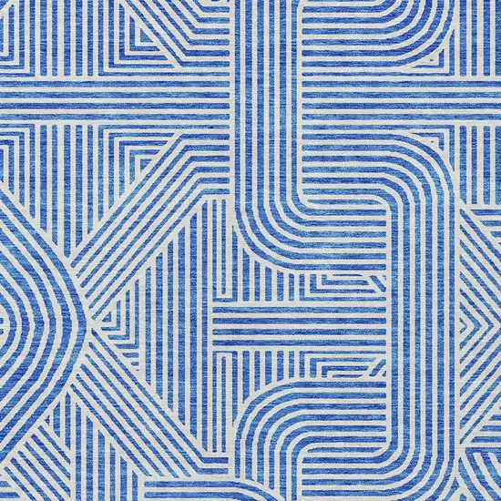 Blue And Ivory Abstract Washable Indoor Outdoor Area Rug Photo 5
