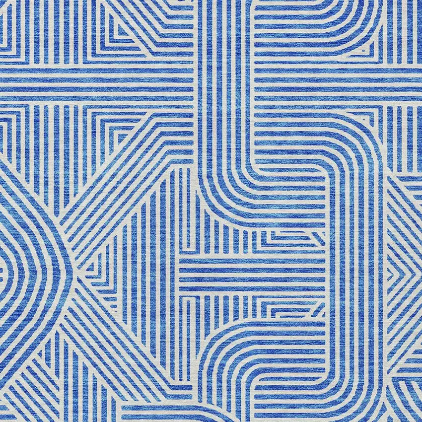 Blue And Ivory Abstract Washable Indoor Outdoor Area Rug Photo 5
