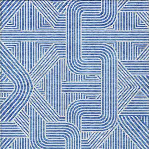 Photo of Blue And Ivory Abstract Washable Indoor Outdoor Area Rug