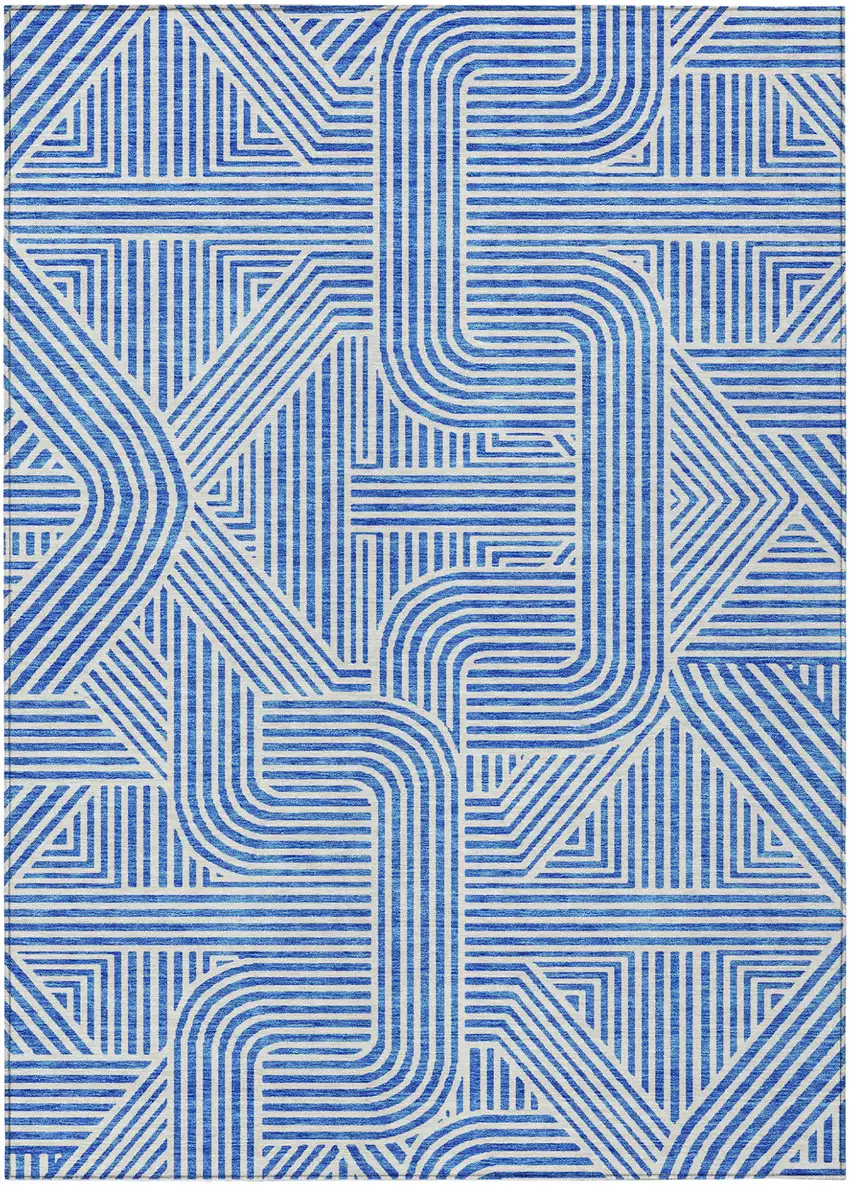 Blue And Ivory Abstract Washable Indoor Outdoor Area Rug Photo 2