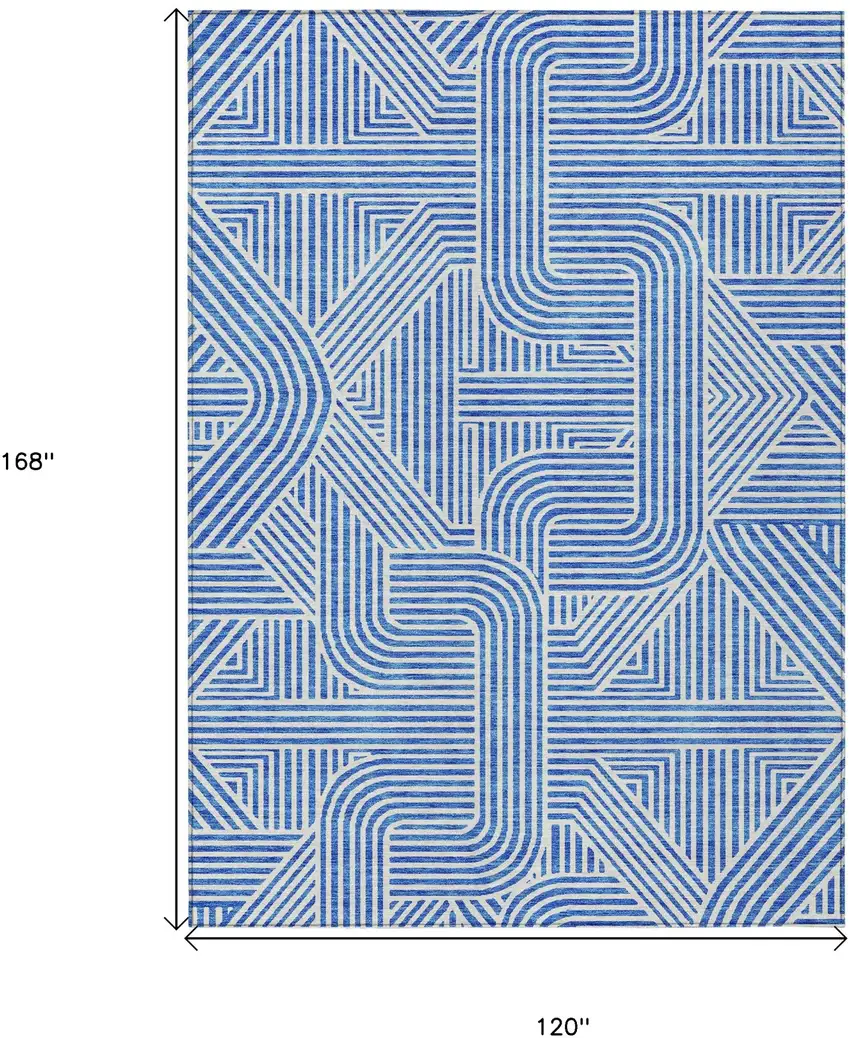 Blue And Ivory Abstract Washable Indoor Outdoor Area Rug Photo 3