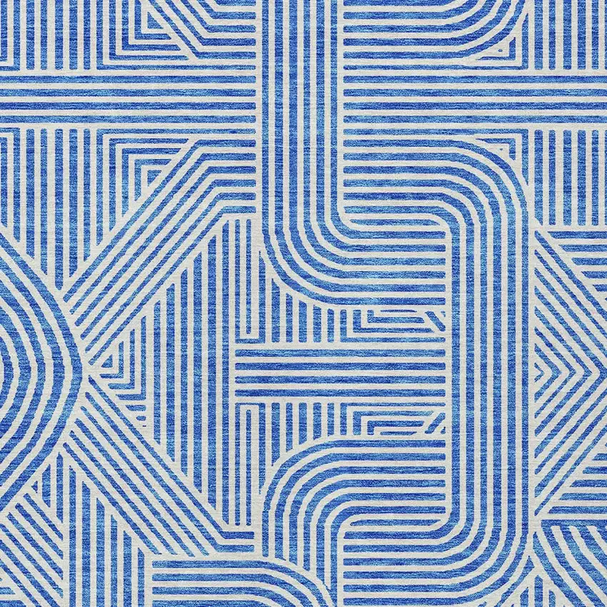 Blue And Ivory Abstract Washable Indoor Outdoor Area Rug Photo 5