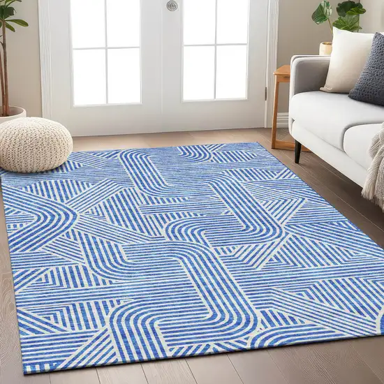 Blue And Ivory Abstract Washable Indoor Outdoor Area Rug Photo 8