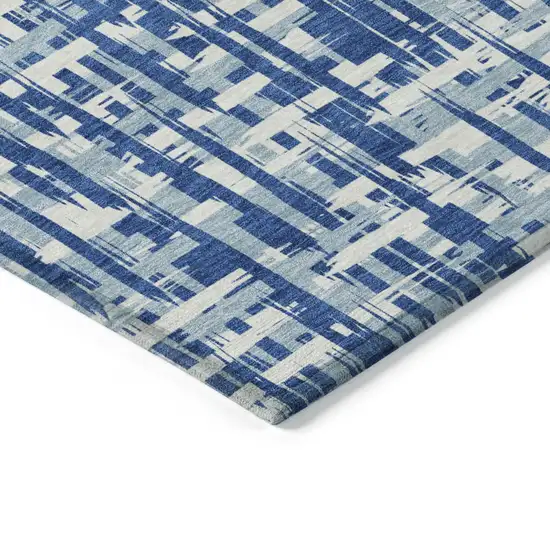Blue And Ivory Abstract Washable Indoor Outdoor Area Rug Photo 4