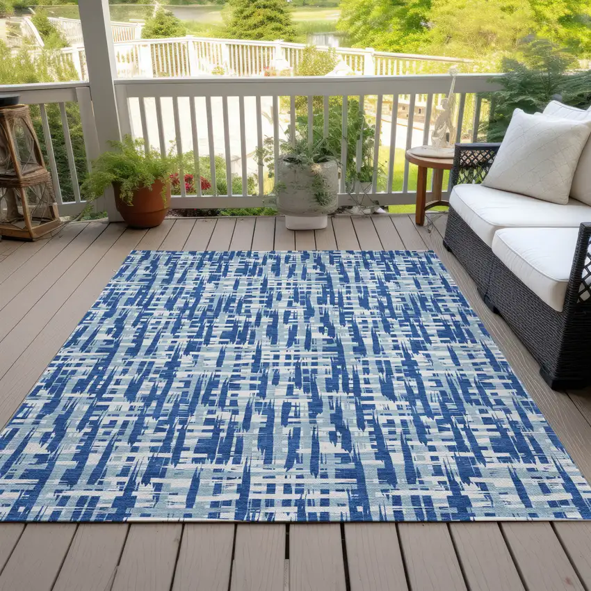 Blue And Ivory Abstract Washable Indoor Outdoor Area Rug Photo 7