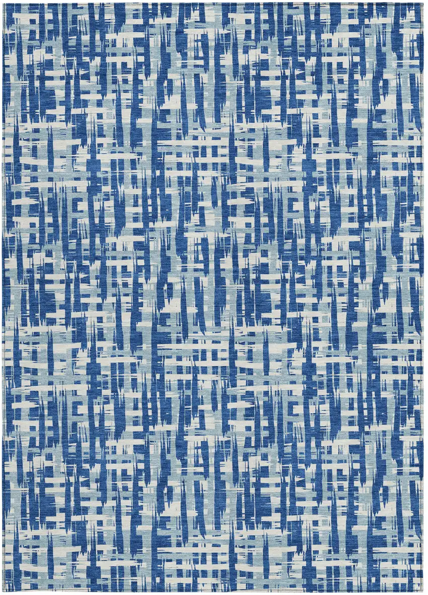 Blue And Ivory Abstract Washable Indoor Outdoor Area Rug Photo 6