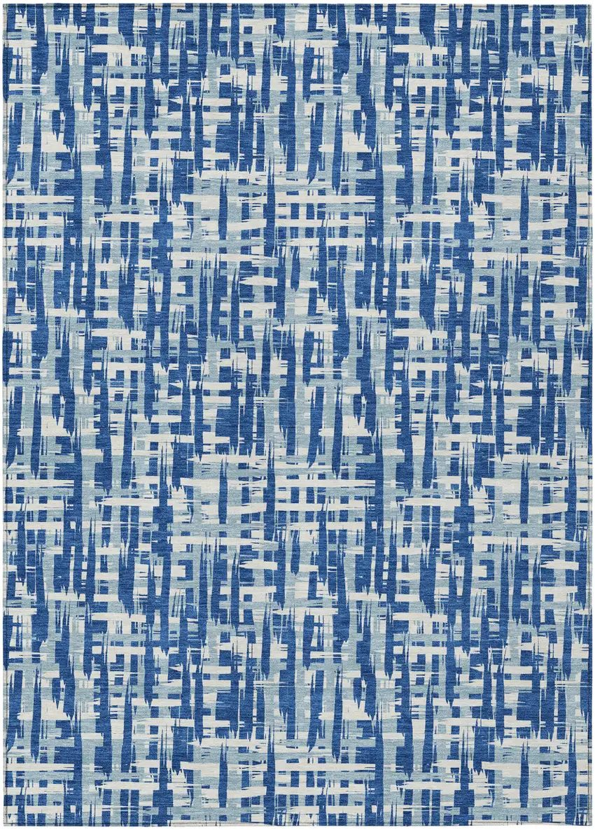 Blue And Ivory Abstract Washable Indoor Outdoor Area Rug Photo 2
